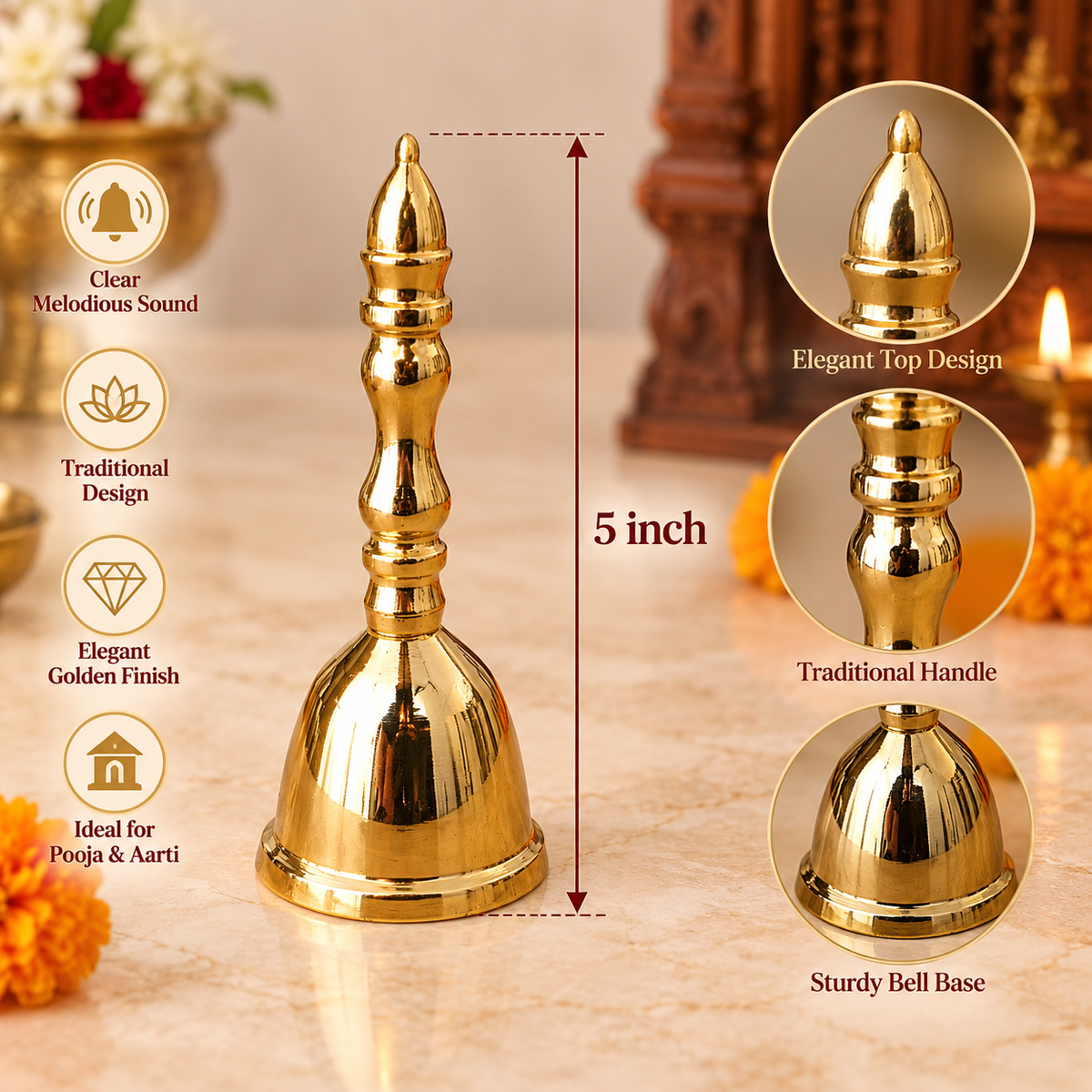 Traditional Golden Pooja Ghanti - Bell