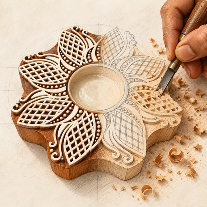 Floral Mandala Wooden Tealight Diya Holders – Set of 2