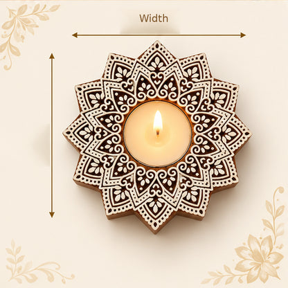 Royal Star Mandala Wooden Tealight Diya Holders – Set of 2