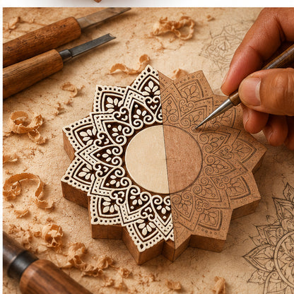 Royal Star Mandala Wooden Tealight Diya Holders – Set of 2