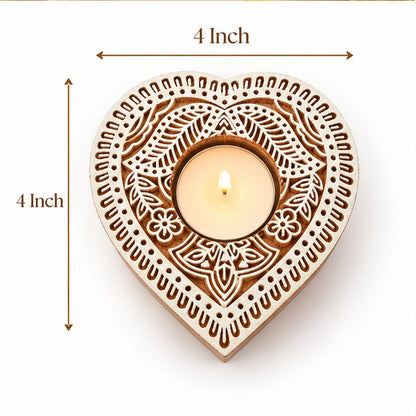 Heart Mandala Wooden Tealight Diya Holders – Set of 2