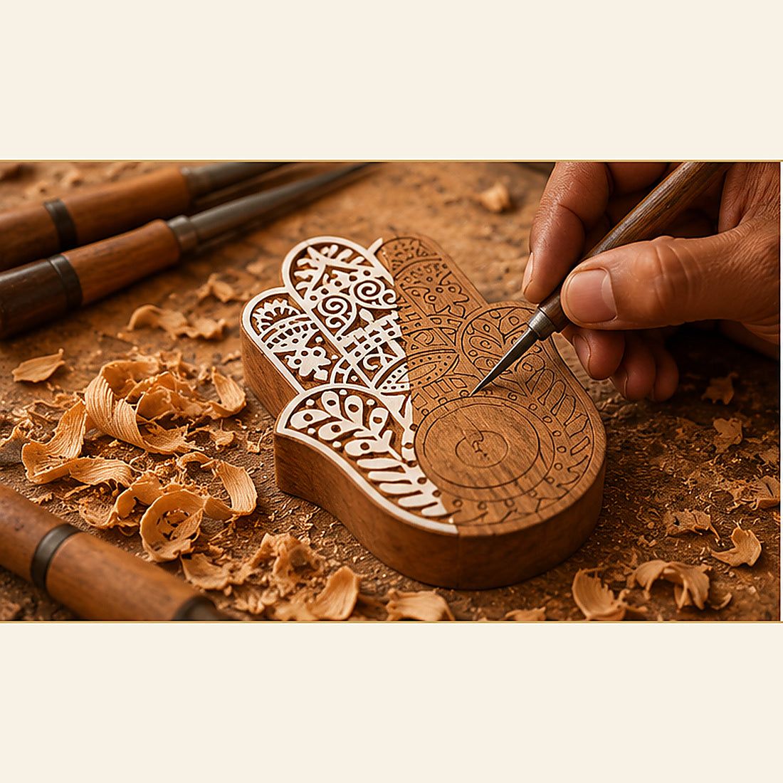 Royal Hamsa Hand Wooden Tealight Diya Holders – Set of 2