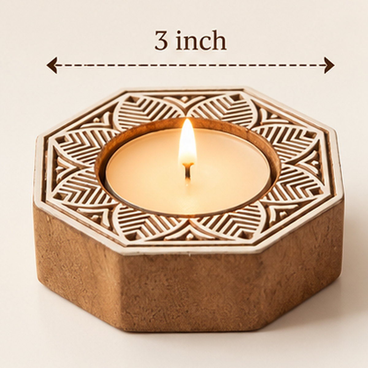Geometric Mandala Wooden Tealight Diya Holders – Set of 2