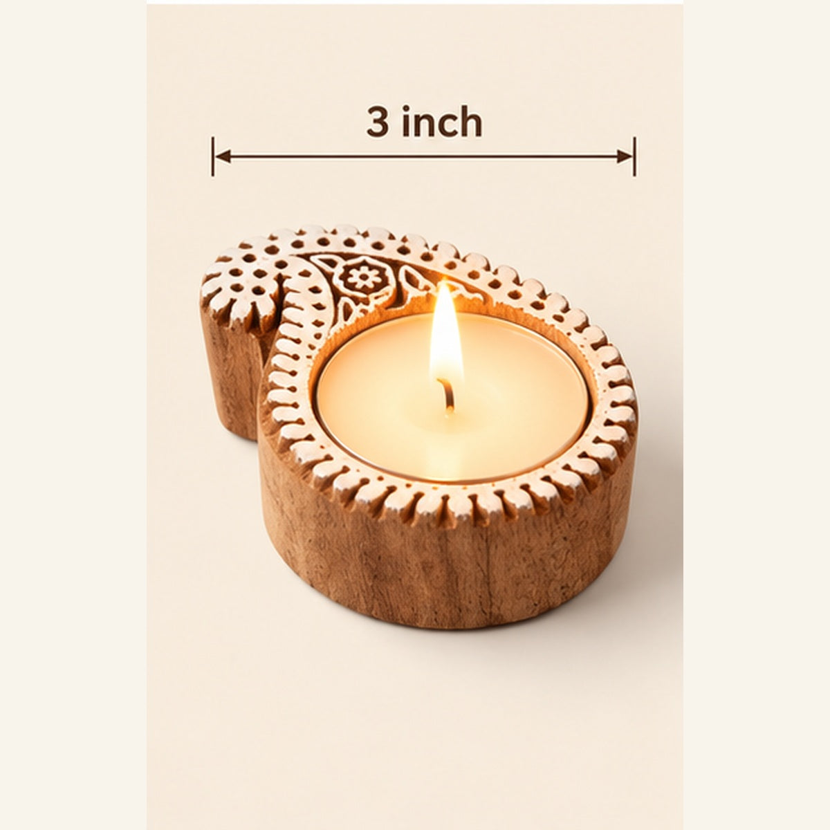 Paisley Mandala Wooden Tealight Diya Holders – Set of 2
