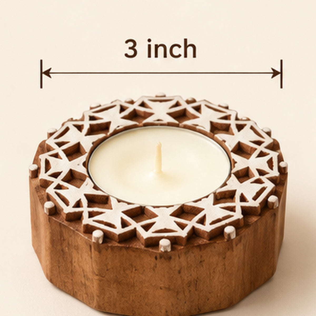 Star Lattice Wooden Tealight Diya Holders – Set of 2