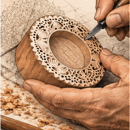Floral Lace Mandala Wooden Tealight Diya Holders – Set of 2