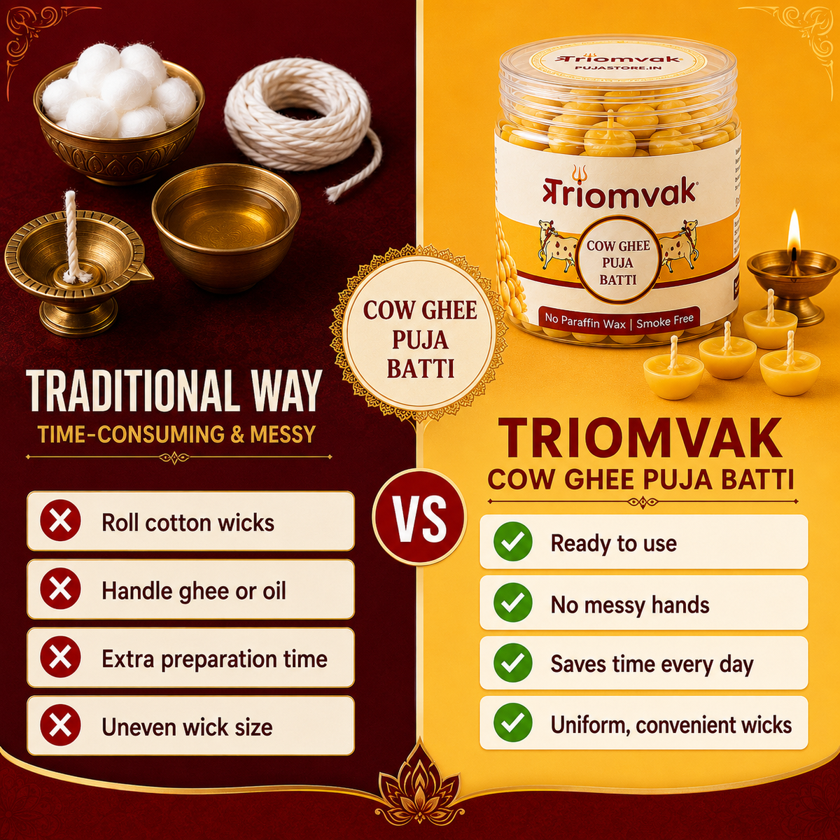 Triomvak Pure Cow Ghee Diya Batti