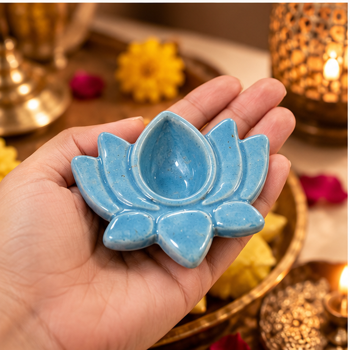 Multicolour Ceramic Lotus Diyas – Set of 4