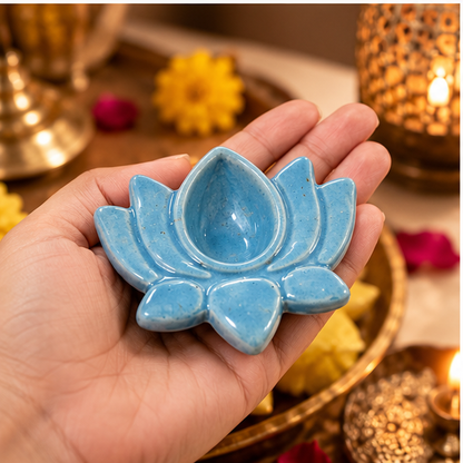 Multicolour Ceramic Lotus Diyas – Set of 4