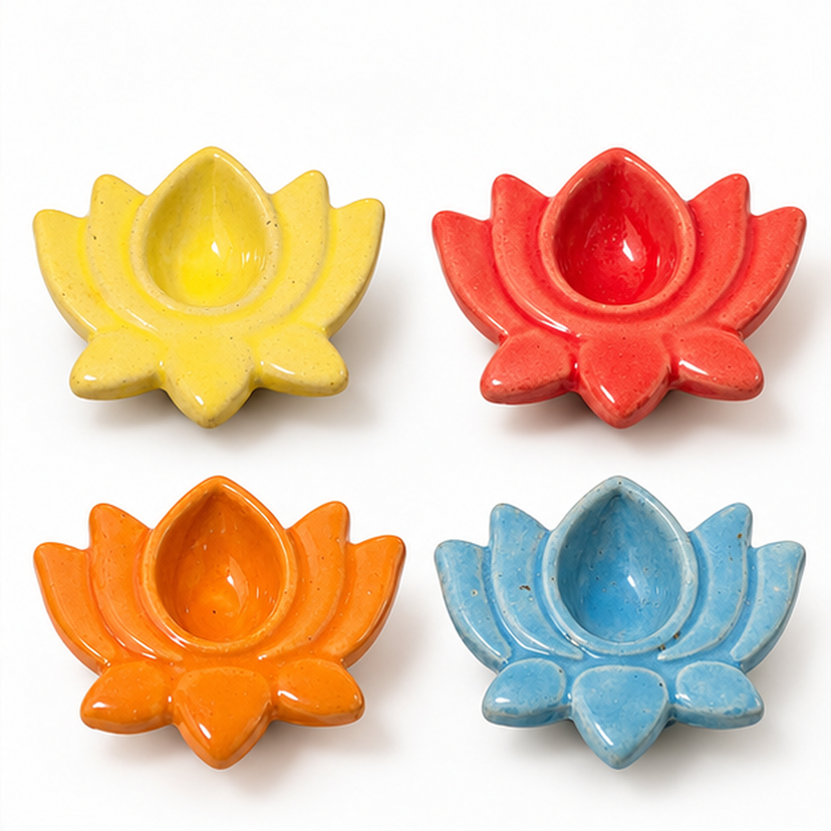Multicolour Ceramic Lotus Diyas – Set of 4