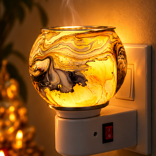 Electric Camphor & Aroma Oil Burner – Yellow Black Glass
