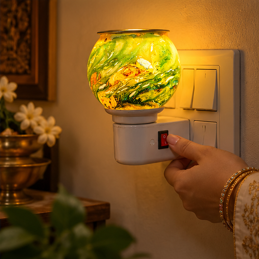 Electric Camphor & Aroma Oil Burner – Green Glass