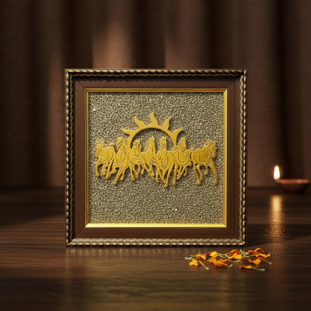 7 Horses on Raw Pyrite Frame