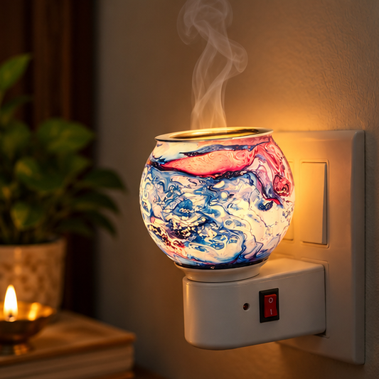 Electric Camphor & Aroma Oil Burner – Blue Pink Glass
