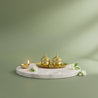 Brass Thali - Kumkum Plate (Boat Kuranda) - 6 inch