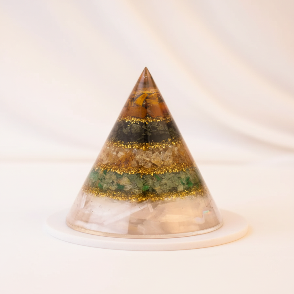 Conical Dhan Yog Pyramid With Selenite Base