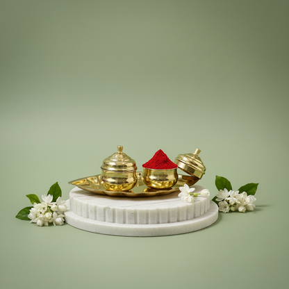 Brass Thali - Kumkum Plate (Boat Kuranda) - 6 inch