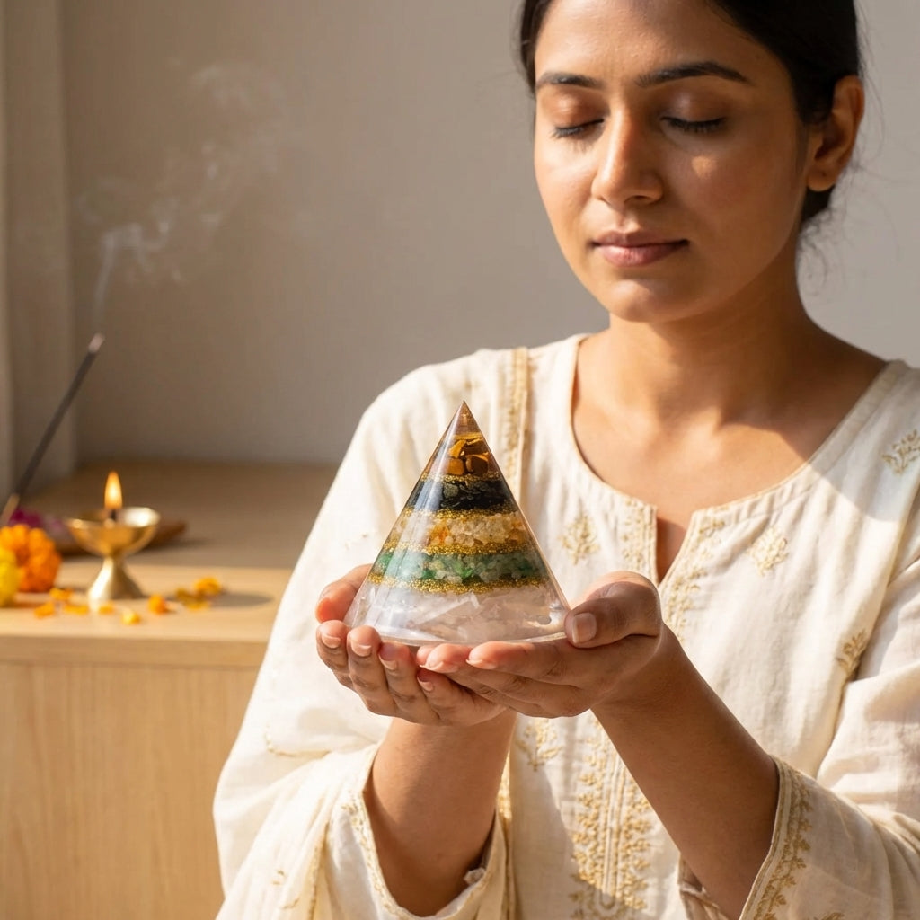 Conical Dhan Yog Pyramid With Selenite Base