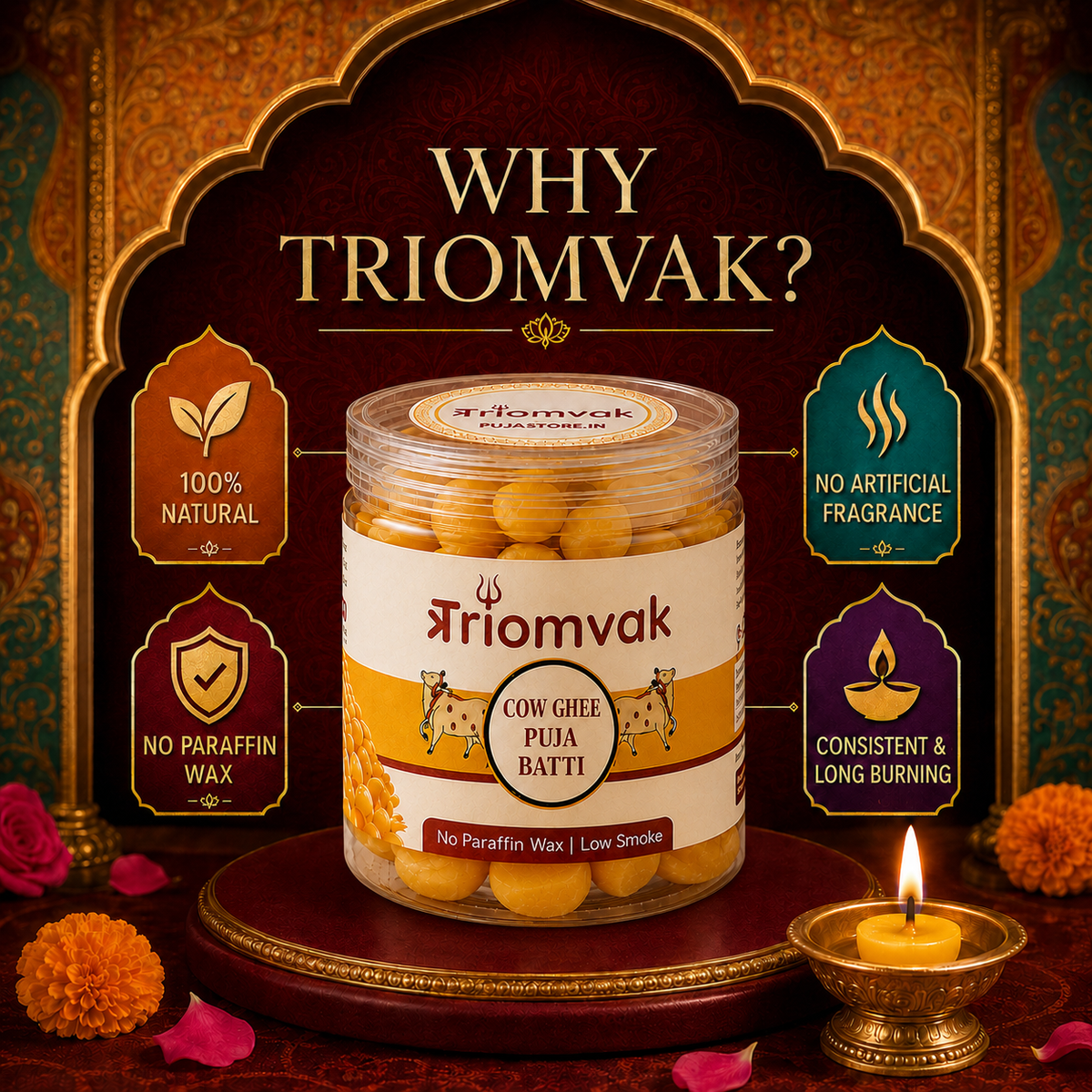 Triomvak Pure Cow Ghee Diya Batti - Medium