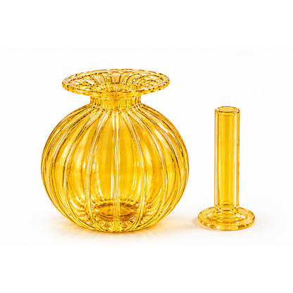 Premium Floral Glass Akhand Diya - Yellow